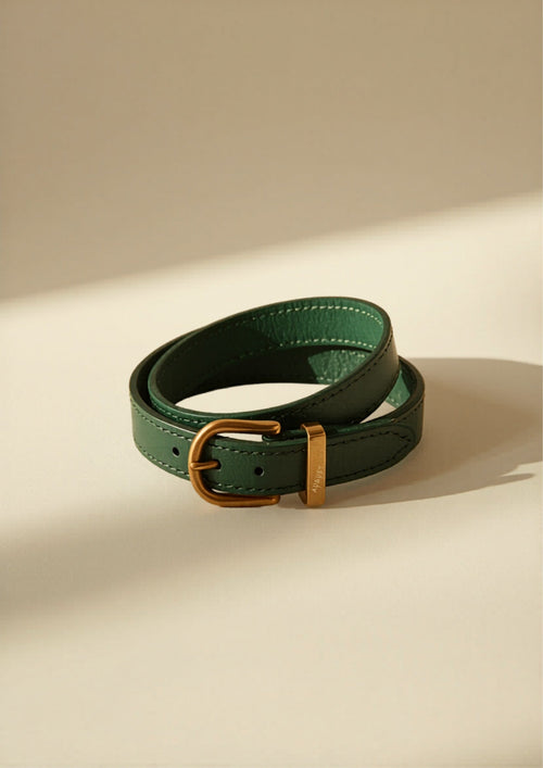Orah & Hound Signature Collar - Forest green leather with brass buckle